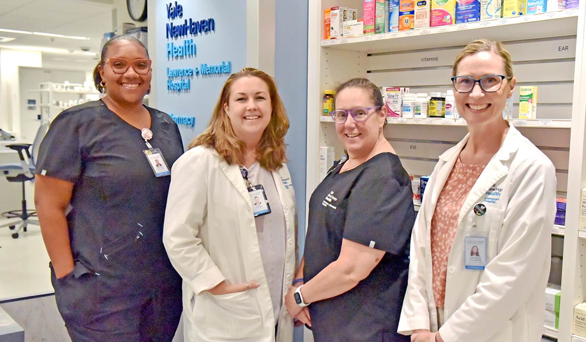 Dominique Silva, pharmacy technician; Cheri Mckenna, pharmacist; Kristen Kueker, pharmacy technician; and Christina Fullerton, pharmacist